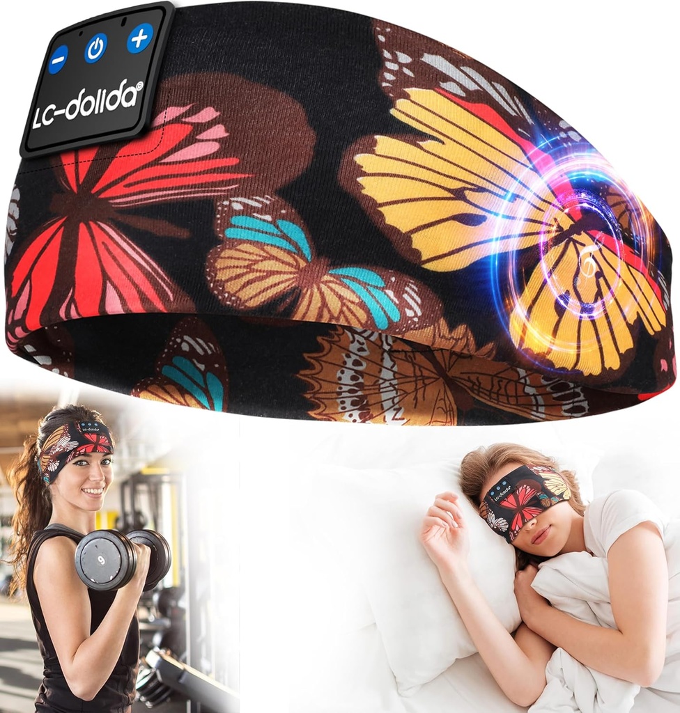 LC-dolida miega austiņas Austiņas Bluetooth 5.4, Sporta austiņas Austiņas Bezvadu ar skaļruni Mikrofons USB C sievietēm Sleeping Gift Workout Joga Bezmiegs Ceļošana Meditācija, Butterfly