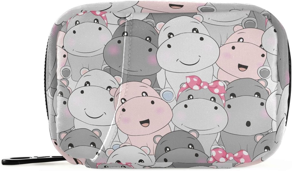 Pill Box Hippo Cartoon 7 Day Pill Case Travel Pill Organizators Bag ar zipper Portable Weekly Vitamīnu zāles papildinājums turētājs Pouch Bag