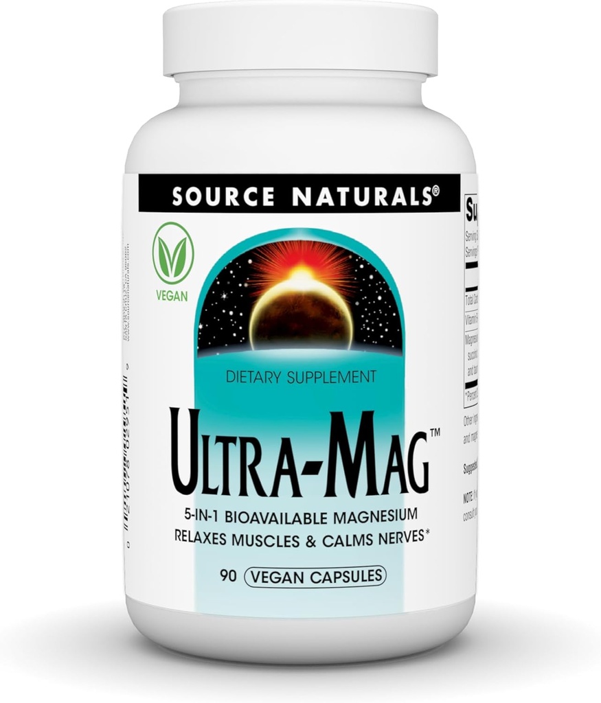 Avots Naturals Ultra-Mag, Vegan Diētiskā Papildinājums, 5-in1 Biopieejams magnijs, Relaksācijas Muskuļi & Kalms Nervi*, Vegan Kapsulas (90)