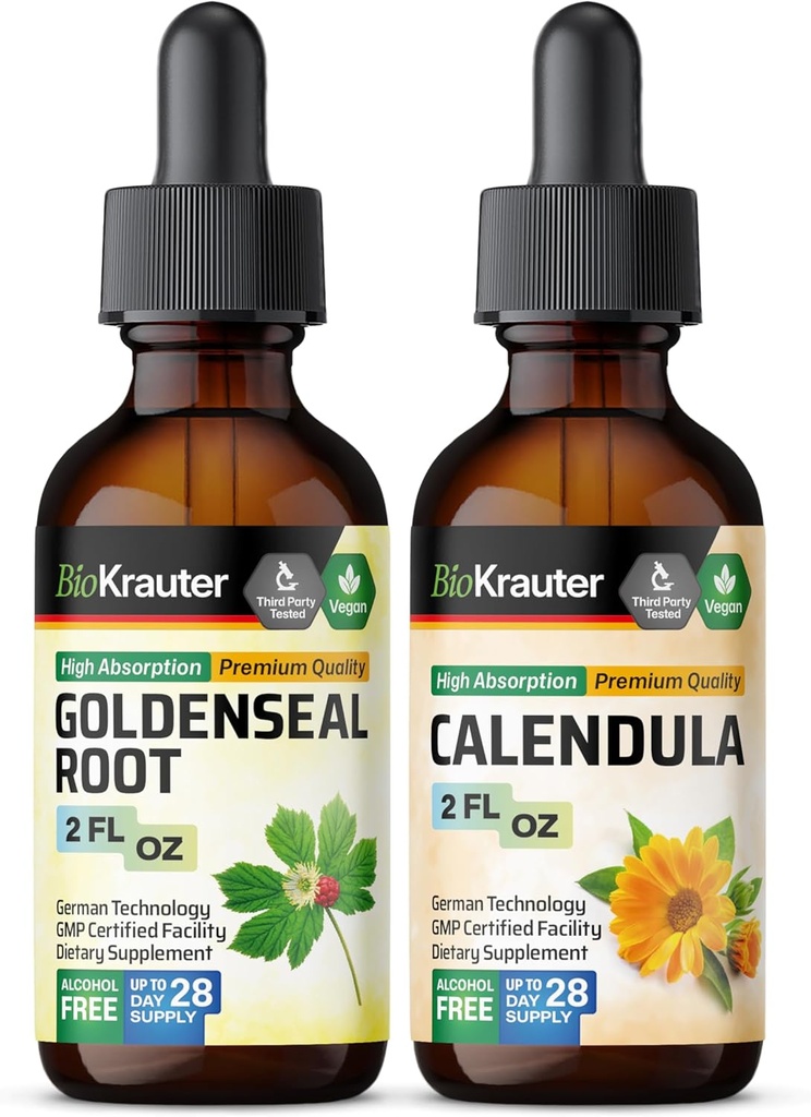 BIO KRATER Goldenseal Tincture 2 Fl. Oz. & Calendula Tincture 2 Fl. Oz.