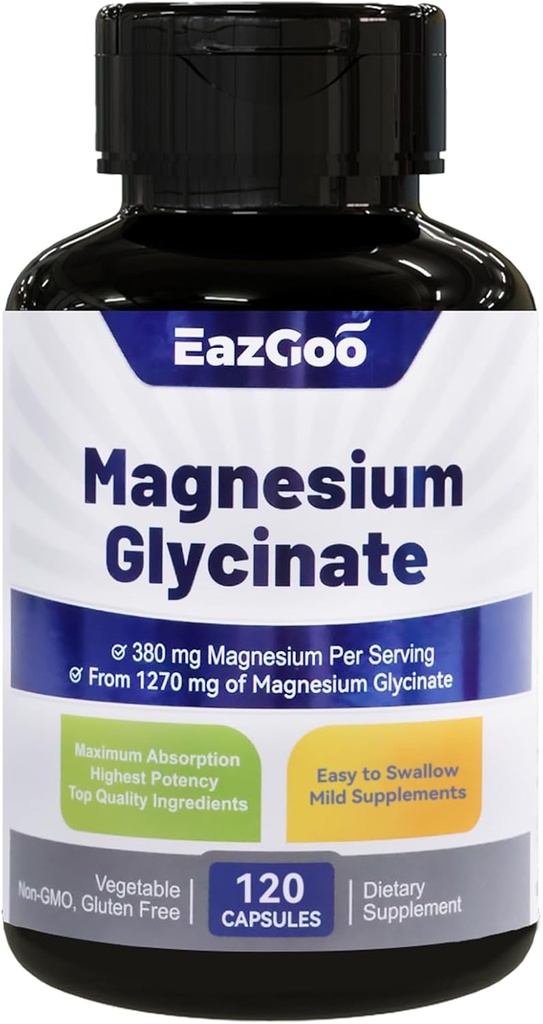 Magnija Glicināt Kapsulas 1270mg, 380mg Magnija Papildinājums, Augsta Absorbcija Magnija Glicināt Papildinājums, Ne-GMO Nē Gluten, 120 Kapsulas