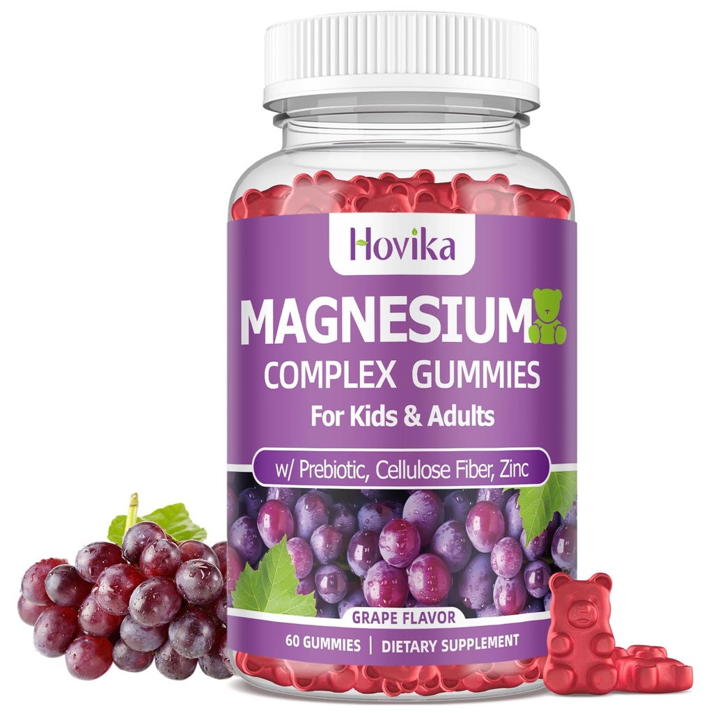 Magnija Gumijas bērniem - magnija glicināts, citrāts, prebiotika, cinks - bērni un pieaugušie Magnija komplekss Calm Gummies nerva kaulu un muskuļu veselība bērniem labsajūtu, vegana vīnogu Flavor 60 Count