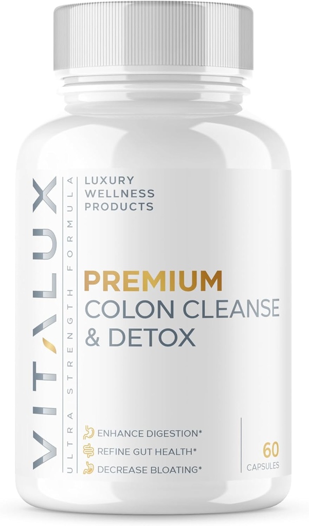 VITALUX; #1 Rated Premium Colon Cleanse & Detox; Uzlabot Gremošanu, Gut Veselība, Samazināt Blooting; Ultra Devu formula; w/ 10 Jaudīgas sastāvdaļas; 3. partija Pārbaudīts + ASV Izgatavots - 60 kapsulas