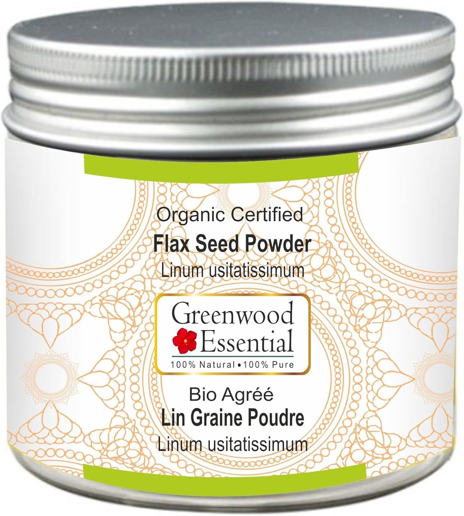 Greenwood Essential Pure Linus sēklu pulveris (Linum usitatissimum) Organic Certified 100gm (3.5 oz)