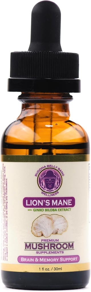 Lauvas Manē Sēņu Papildinājums - Organiskās Sēnes - Divkāršā ekstrakcijas eļļa Tincture w/ Ginkgo Biloba - Smadzeņu, atmiņas, Fokusa, Gut Health atbalsts - 30ml, 1 Fl Oz (1. iepakojums)