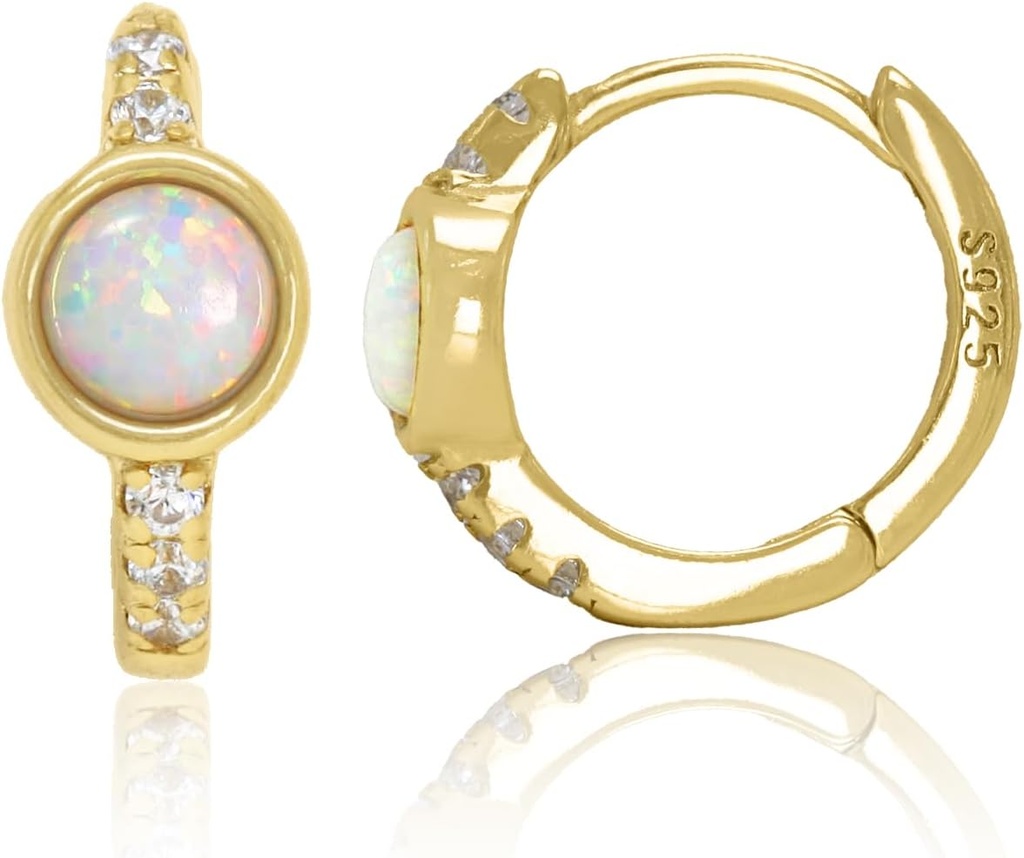 14K zelts 925 Sterlinga sudrabs radīts balts Opal Huggie Hoop auskari