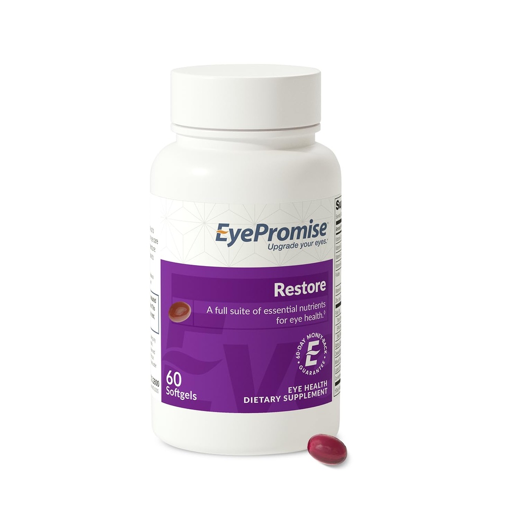 EyePromise Restore Acu veselības papildinājums - 60 Softgels, 30 dienu piegādes - Omega 3 papildinājums ar Zeaxanthin, Lutein, zivju eļļu, EPA, DHA un vitamīni acu veselībai