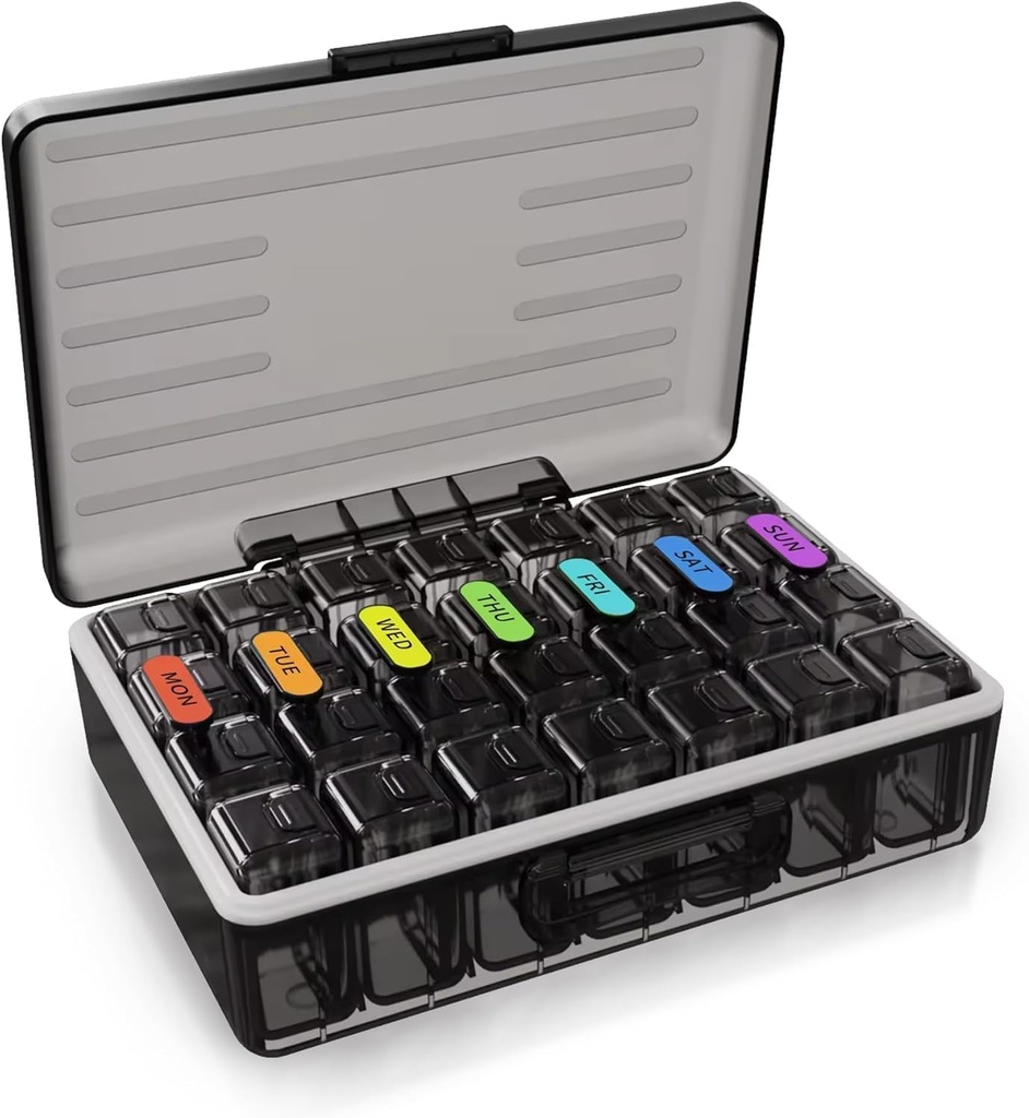 Nedēļas Tabletes Organizators - Lielas ietilpības Konteiners ikdienas zālēm - Ne-Spilvena turētājs tabletēm, kapsulām, Softgels - Travel Friendly 7 Day