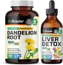 BIO KRAUTER Dandelion Root 250 Kapsulas un aknas Atbalsta Tincture 4 Fl. Oz.