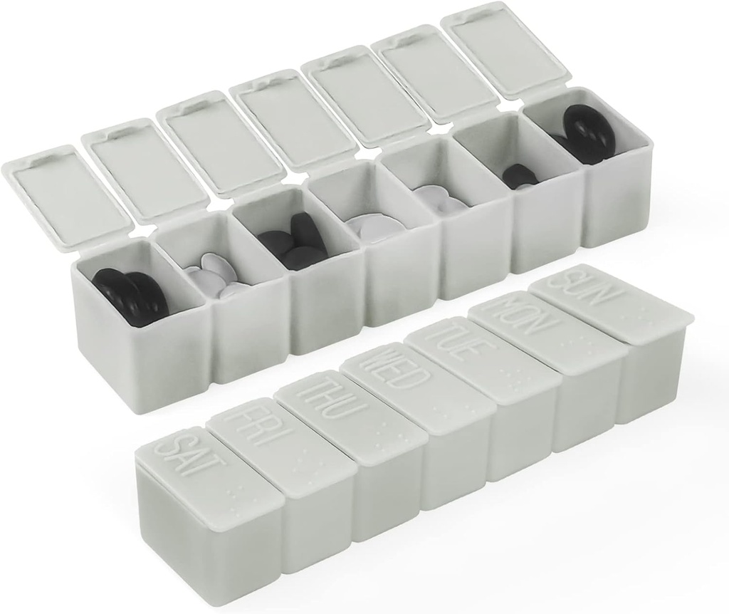 Nedēļas mazu plātņu organizators, 7 dienu plātnītes, ikdienas vitamīnu kazeīna kaste, tablešu konteineri medicīnas papildinājumi Zivju eļļa(2Pcs,Grey)
