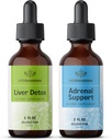 HERBAMA augu šķidrumu pilienu komplekts - Aknu klucis Detox komplekss 4 fl oz un virsnieru atbalsts pilieni 2 fl oz - Vegan, non-GMO, bez cukura un alkohola - 2 iepakojums