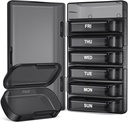 PULIV Weekly Pill Organizators ar lielu jaudu, Dual Protection Pill Box 7 diena, Artrīts Friendly Pill Case Viegli atvērt, Medicīna Organizators Vitamīniem, Medikamenti, Zivju eļļas, Papildinājumi (melnā)