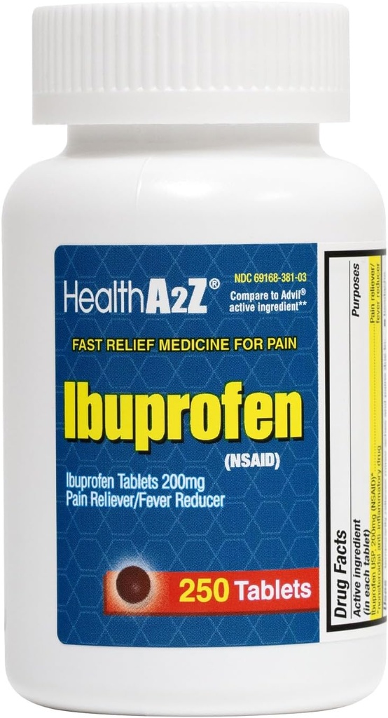 VeselībaA2Z® Ibuprofēns 200mg ; sāpes Reliefs ; ķermeņa sāpes; galvassāpes; artrīts; krampji; muguras sāpes; drudzis;