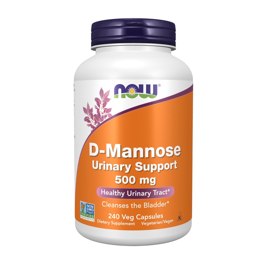 NOW pārtikas piedevas, D-mannoze 500 mg, Ne-ĢMO projekts apstiprināts, Veselīgs urīna trakts*, 240 Veg kapsulas