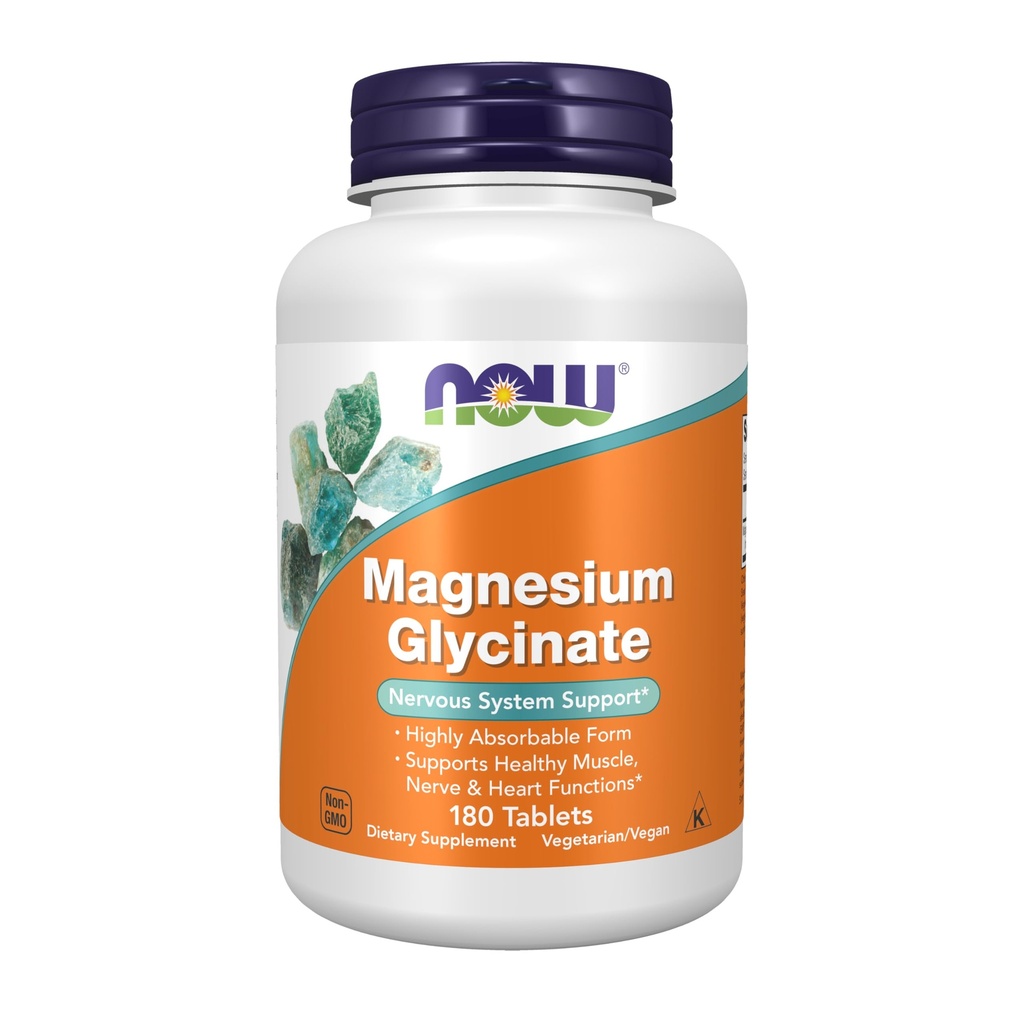 NOW pārtikas piedevas, magnija glicināts 100 mg, viegli absorbējama forma, 180 tabletes