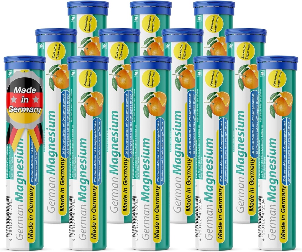 T&D Vācijas magnija oksīda papildinājums    ; Putojošās tabletes ; Orange Flavor – 200 mg magnija uz vienu Kalpošanu       ; Bez cukura; Vegan Pharma – ražots Vācijā