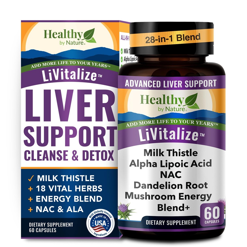 Aknas tīrīt Detox & remonts – 28-in-1 Aknu atbalsts - Piena dakstiņš Dandelion NAC Alpha Lipoic Acid Artichoke & Reishi Chaga Turcija Astes sēnes – Active Heart Health Papildinājums, 1540mg (60 Kapsulas)