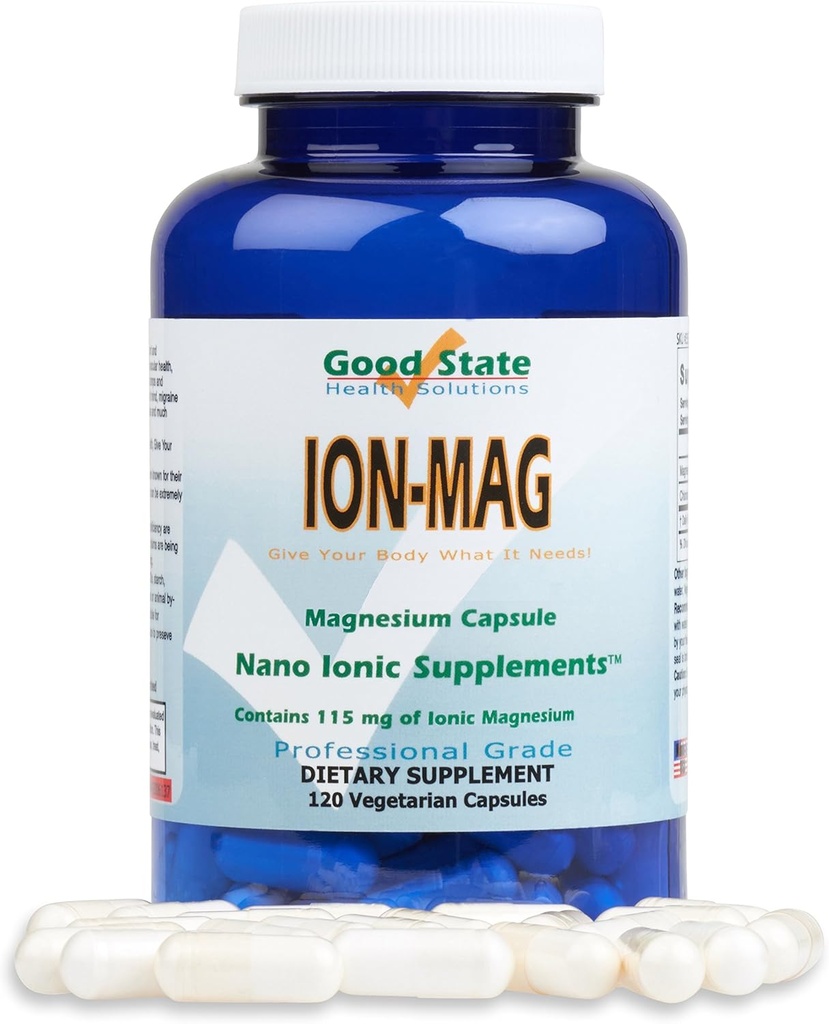 Laba stāvokļa ION- MAG - joniskās magnija kapsulas - (115 mg katrā apkalpojošā) (120 Veggie kapsulas)