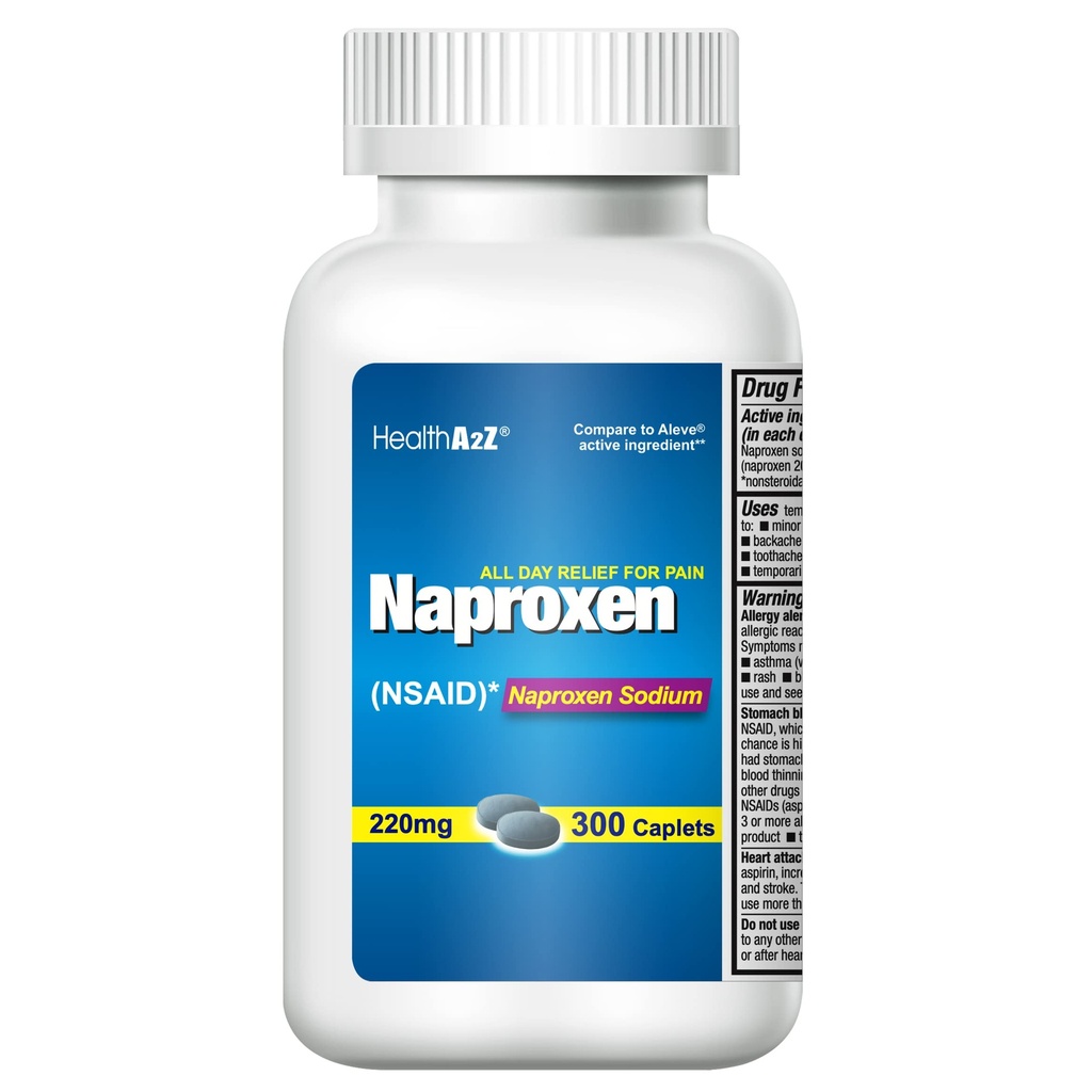 HealthA2Z® Naproxen Nātrijs - 220mg - 300 Skaitļi - NPL - ātra sāpju remdēšana - drudzis