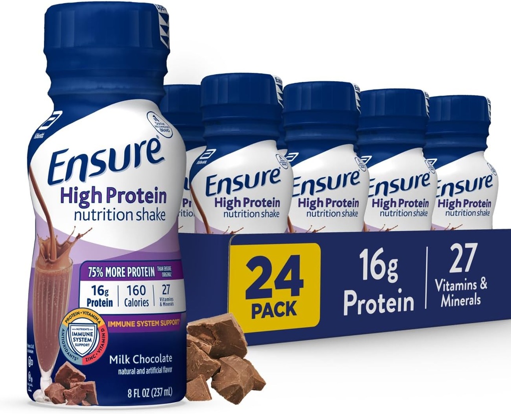 Nodrošināt augstas olbaltumvielas Piena Šokolādes Nutrition Shake, gatavs dzeršanai, 16g Olbaltumvielas un 27 Vitamīni un minerālvielas, 8 fl oz, 24 iepakojums