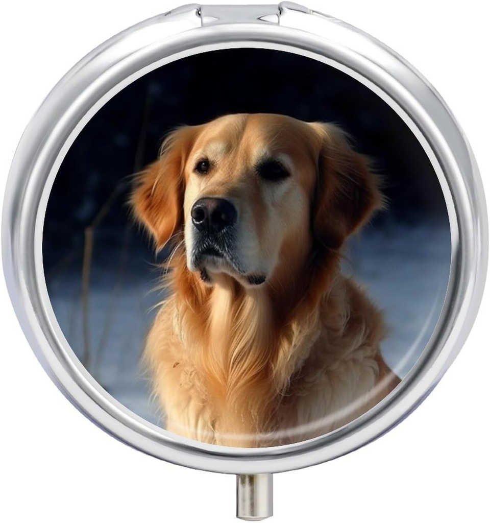 Golden Retriever Pill Case 3 Iedalījums Portable Pill Box Daily Round Pill Organizators kabatām Purse Daily Medicine Konteiners turēt vitamīnus Zivju eļļa Ceļojumu dāvanas