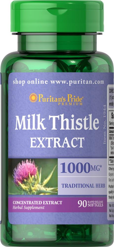 Puritan's Pride Milk Thattle 1000mg, 4:1 Extract (Silymarin), 90 Count