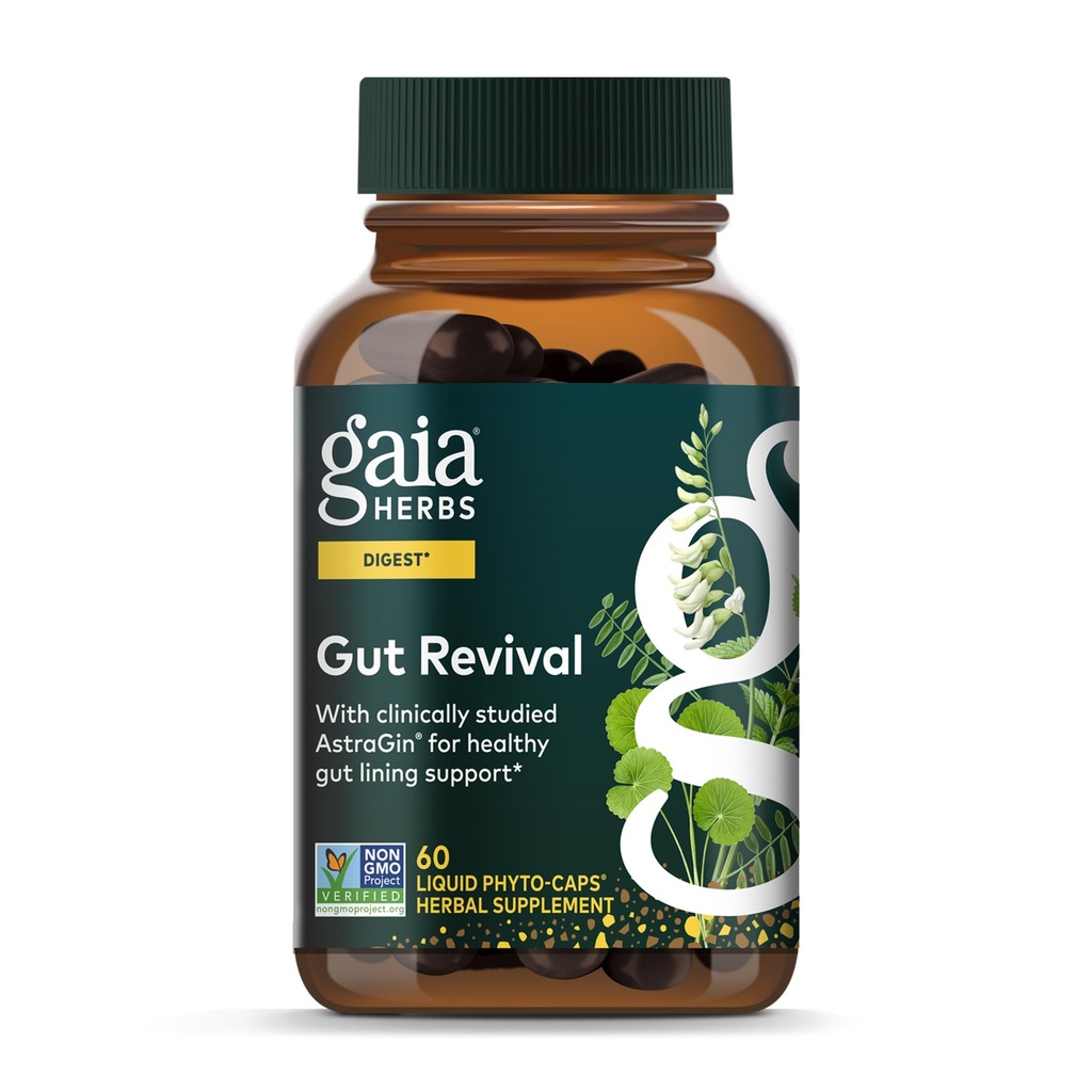 Gaia Herbs Gut Revival - augu Digestive papildinājums, lai atbalstītu Gut Health - Ražots ar Astragalus, Gotu Kola, Jujube & More - bez piena, sojas un glutēna - 60 Vegan kapsulas (60 Kalpo)