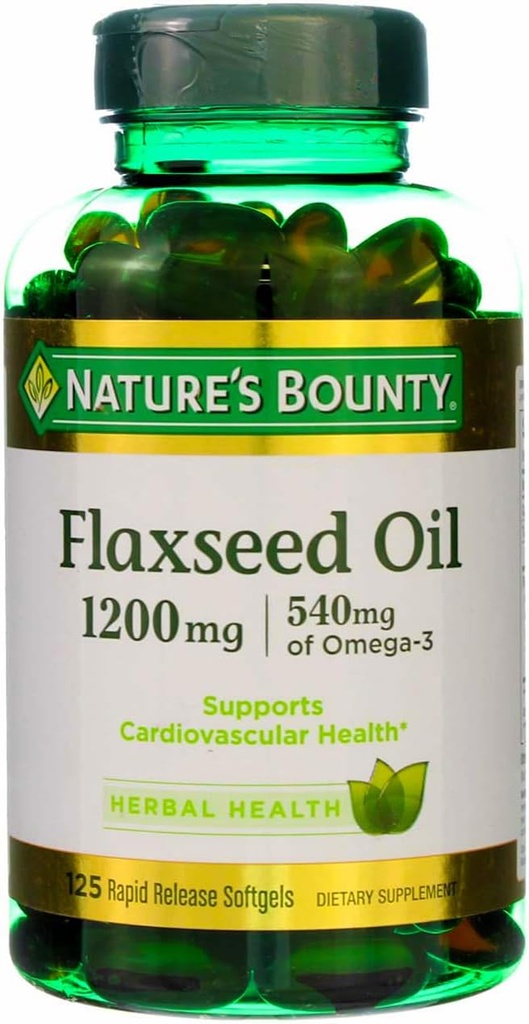 Dabas Bounty Linsēklu eļļa 1200 mg, 125 Ātra izlaišana Softgels (iepakojums no 3)
