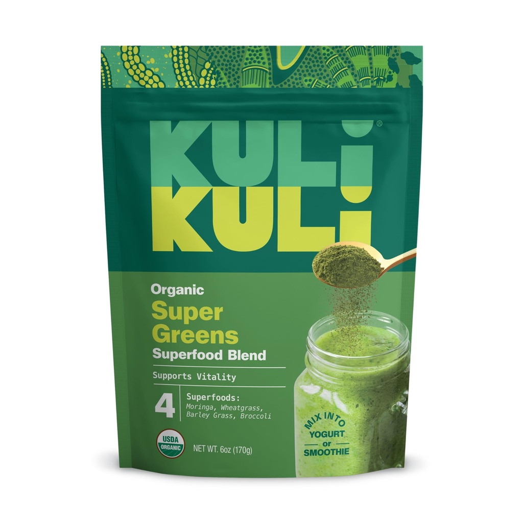 Kuli Kuli Green Power [6 oz] - Super Greens pulveris - Nutrient Dense Moringa, Kviešuzāles, Brokoļi un Mieži Zāle Blend - 100% augu bāzes Organic Superfood Posder Avots: attālās lauku saimniecības