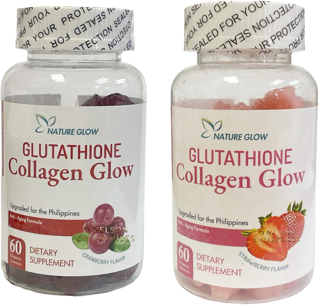 Dabas Glow Glutatione Collagen Glow, 60 Organic Chewable Gumies (Zemenes (1Bottle) & Dzērvene (1 Pudele))