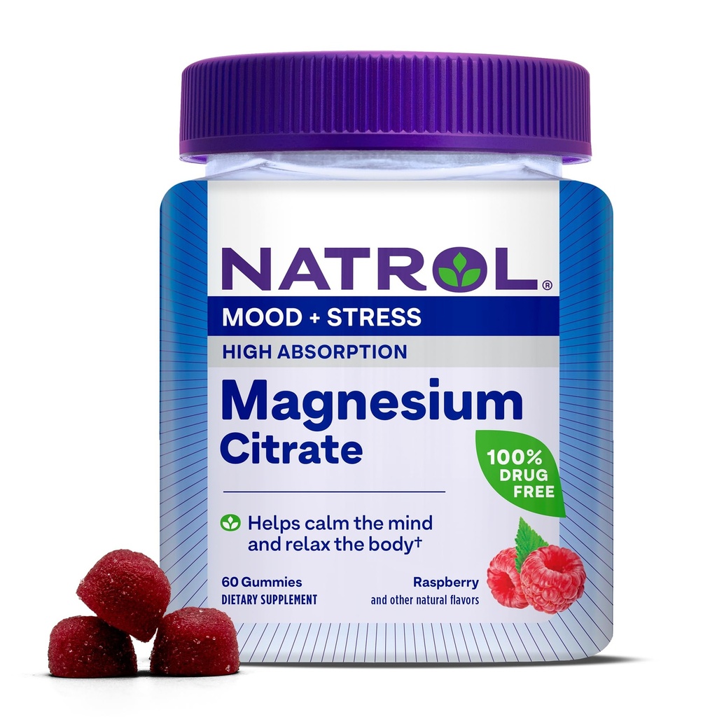 Natrol magnija citrāts, augsta absorbcija Magnijs papildinājums koka un stresa, palīdz nomierināt prātu un relaksē ķermeni, 60 aveņu apstrādāts gumijas, līdz 30 dienu piegādes