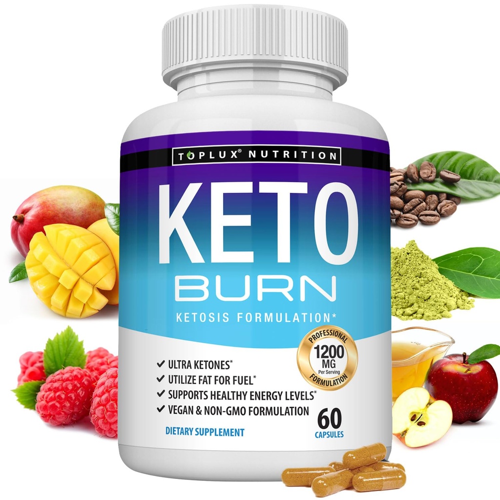 Toplux Keto Burn Pills Ketoze Svara zudums - 1200 Mg Ultra Advanced Natural Ketogenic Fat Burner Izmantojot ketonu diētu vīriešiem Sievietes 60 kapsulas papildinājums