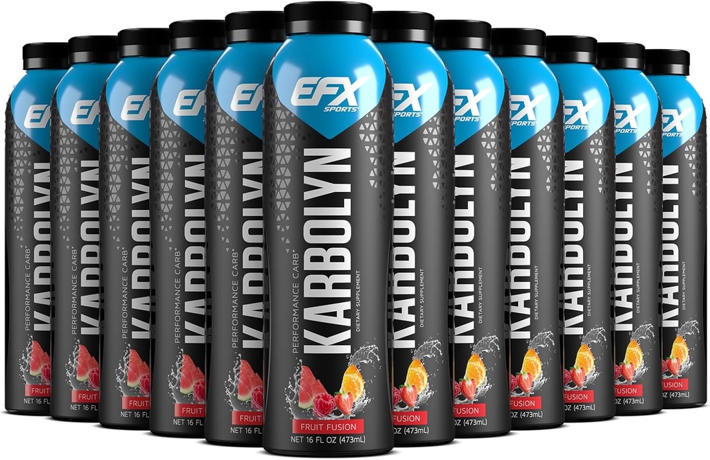 EFX Sports Karbolyn degvielas dzēriens ; Pre, Intra, Post Workout Ogļhidrātu dzēriens ; Carb slodze, ilgstoša enerģija ; stimulants un bez cukura; 12 iepakojums (Augļu Fusion)