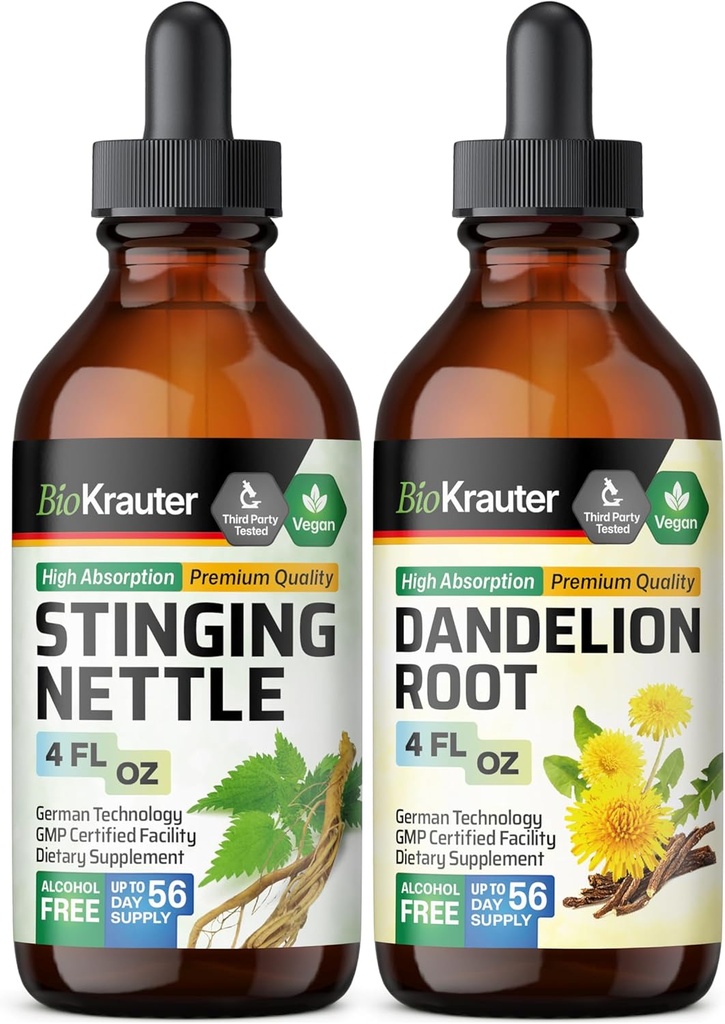 BIO KRATER Stinging Nettle Tincture 4 Fl. Oz. & Dandelion Tincture 4 Fl. Oz.