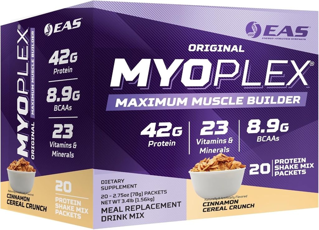 EAS Eksperimentālās un lietišķās zinātnes Original Myoplex Maximum Muskuļu celtnieks, Ēdienreizes nomaiņa Olbaltumvielas Drink Mix; Kvalitāte Olbaltumvielas Blend; 42g Olbaltumvielas; 20 Individuālās Packet (Cinamon Graudaugu rūgšana)