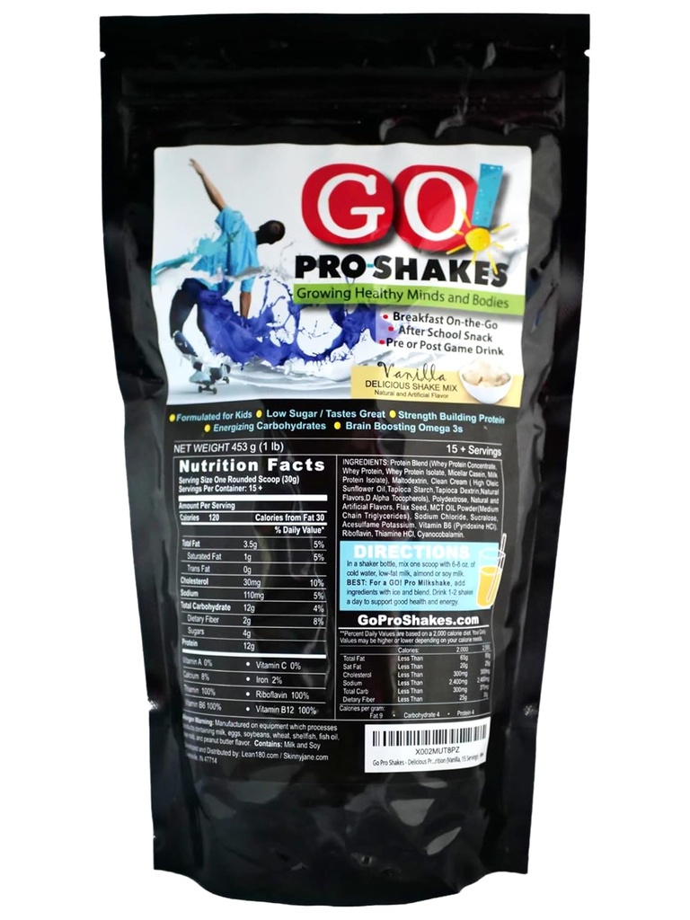 GO Pro Shakes – Olbaltumvielu pulveris Smoothie bērniem un pusaudžiem – Veselīgs uzkodas – Nav pievienots cukurs – atbalsta augšanu un spēku – Creamy Vanilla Flavor