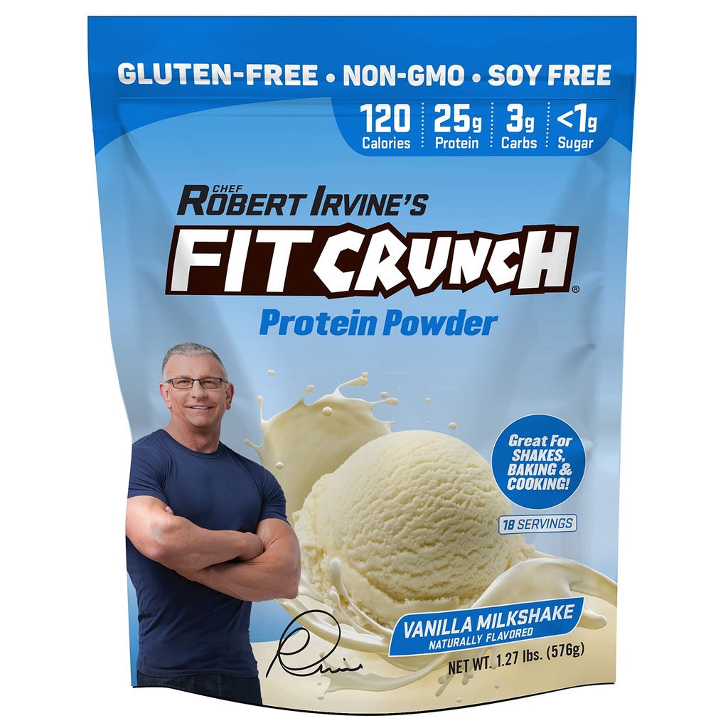 FITCRUNCH Tri-Blend Sūkalu proteīns, Keto Friendly, zems kaloriju līmenis, augsts olbaltumvielu saturs, bez lipekļa (18 Kalpo, Vanilla Milkshake)