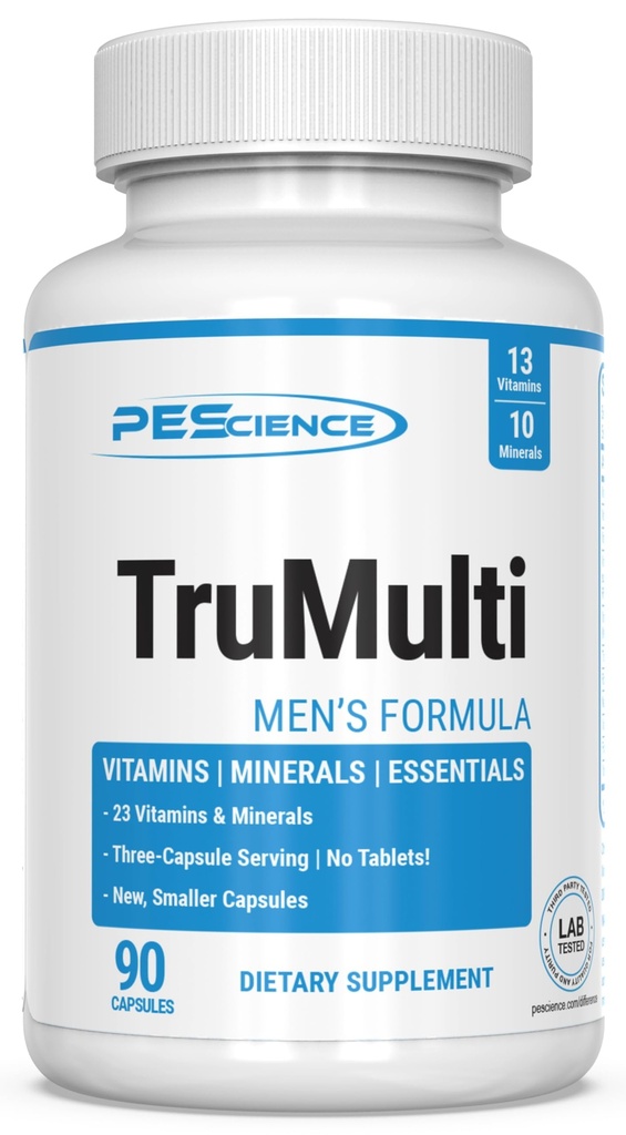 PEScience TruMulti Multivitamīnu vīriešiem, Diennakts formula ar Premium C, D vitamīnu, Cinku, hroma pikolinātu Papildinājums imūnās uzturvielas, Helātu minerālvielas, 90 Viegli norīt kapsulas