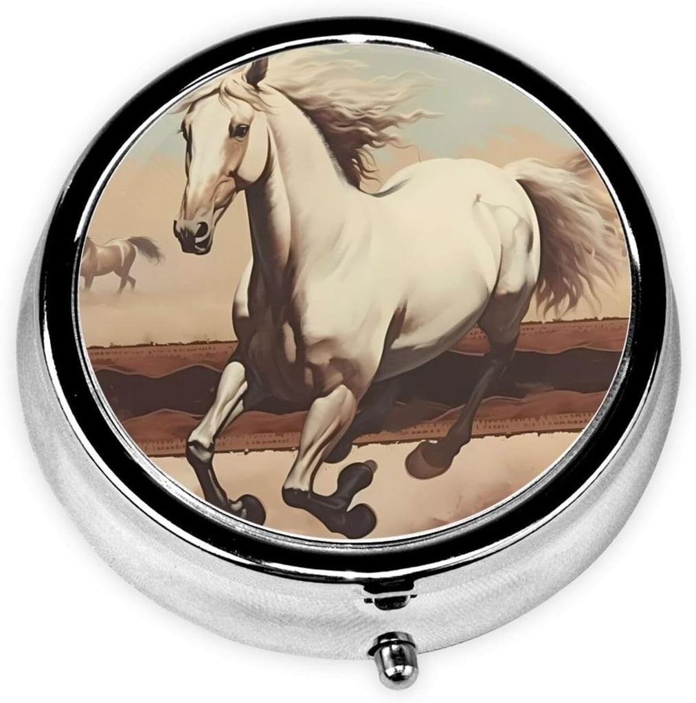 Pill kaste, maza plātne kaste Purse & Pocket, cute Medicine organizētājs Travel Pillbox, Portable Pill konteinera turētājs turēt vitamīnus, zāles, zivju eļļu un piedevas,Prancing White Horse