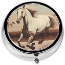 Pill kaste, maza plātne kaste Purse & Pocket, cute Medicine organizētājs Travel Pillbox, Portable Pill konteinera turētājs turēt vitamīnus, zāles, zivju eļļu un piedevas,Prancing White Horse