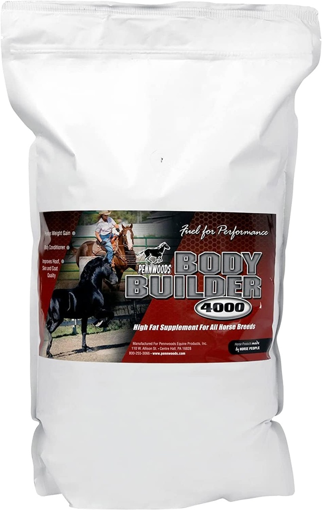 Pennwoods Ķermenis Builder 4000, Zirgu Svars Gain Papildinājums, Augstas tauku un enerģijas Zirgu Svars Builder ar ķermeņa kondicionē Zirgu Vitamīni, Uzlabo Hoof Kvalitāte - 12lb Bag
