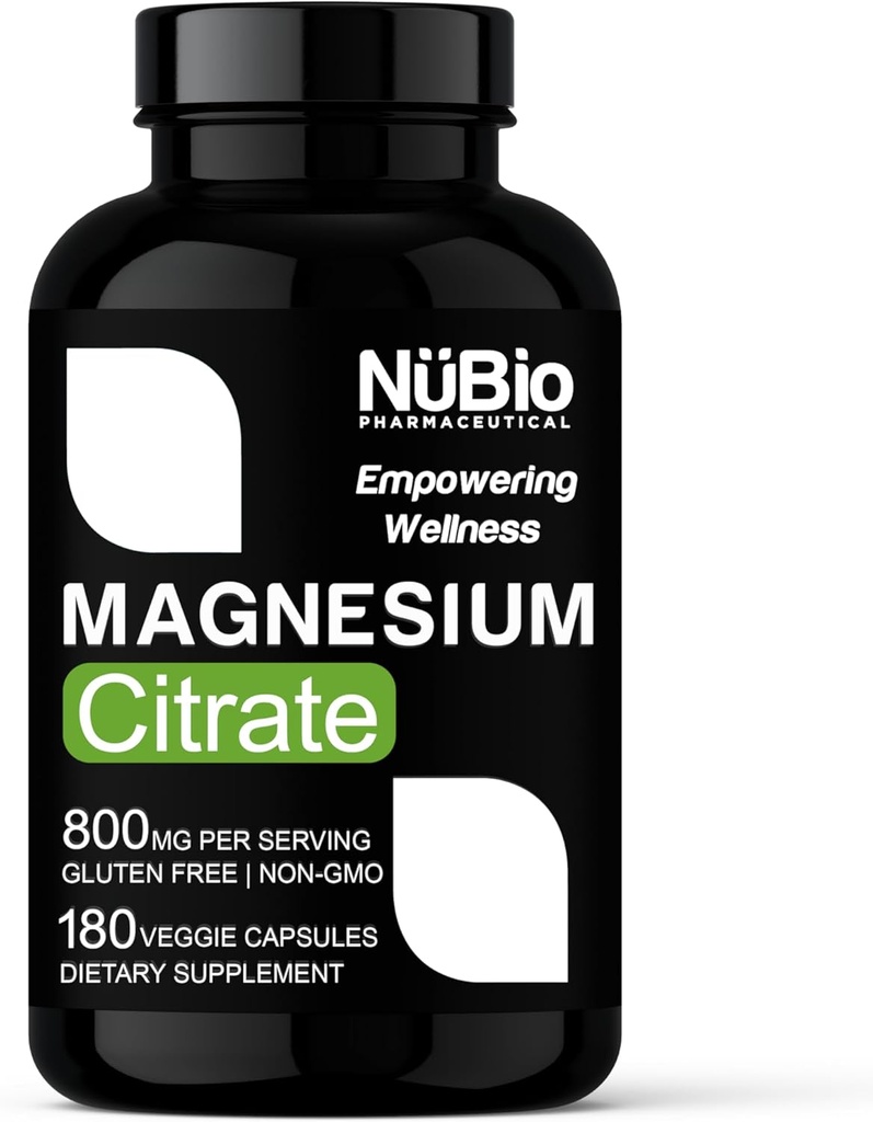 ASV ražots Vegan magnija citrāts 400 mg kapsulas (Citrato de Magnesio) bez GMO un glutēna, magnija papildinājums miega palīglīdzeklim, smadzenes, sirds veselība, kaulu spēks, NüBio metabolisms un stress