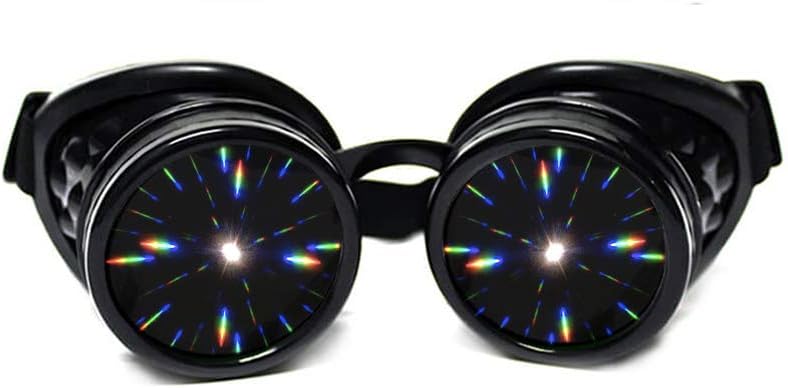 GLOFX Black polsterētas difrakcijas aizsargbrilles, ietonētas lēcas, Ierobežots izdevums – Raves, EDM Festival Aksesuāri, Gaismas šovi, Klubs, Koncertu Wear - 3D Varavīksnes prizma Fractal Kaleidoscope