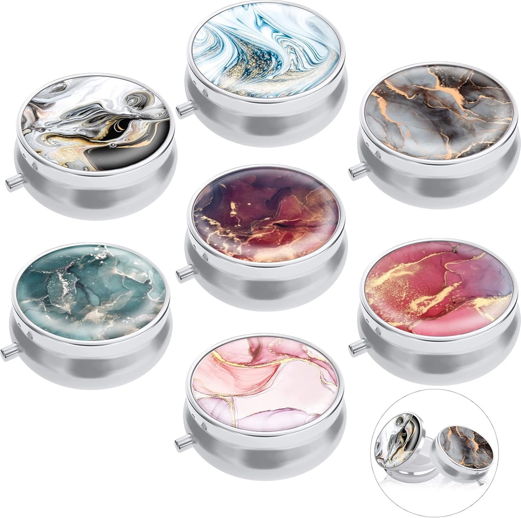 7PCS Round Pill Box Case, ULENDIS 3 Iedalījums Portatīvais Cute Travel Pill Case Medicine Tablet Vitamīna turētājs Organizators, Dekoratīvā Glezniecība Medicines uzglabāšanas tvertne Purse Kabatas Ceļojuma dāvana