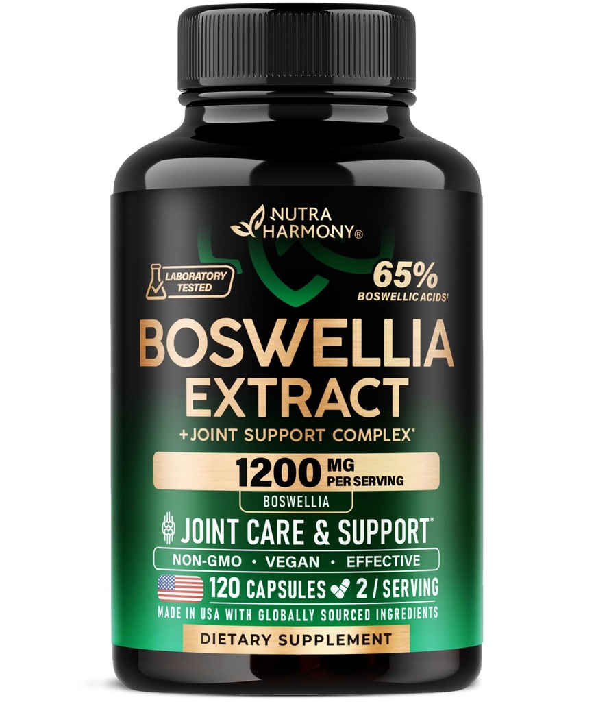 Boswellia 1200mg - Boswellia ekstrakts - Turmeric -- Hyaluronic Acid - MSM - Tas pats - Kopīga veselība & Komforts - Boswellia Serrata - 65% Boswellic Acid - vīriešiem un sievietēm - Ražots ASV - 120 Kapsulas