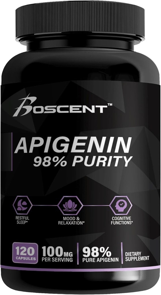 Apigenin Papildinājums 100mg no Kumelīšu ekstrakts 120 Skaits - 98% tīrība- Apigenin Papildinājums miegam, Mood, Cognition, prostatas veselību - Izcila miega palīdzība, Non-GMO, No Fillers - 4-Mēness Supply