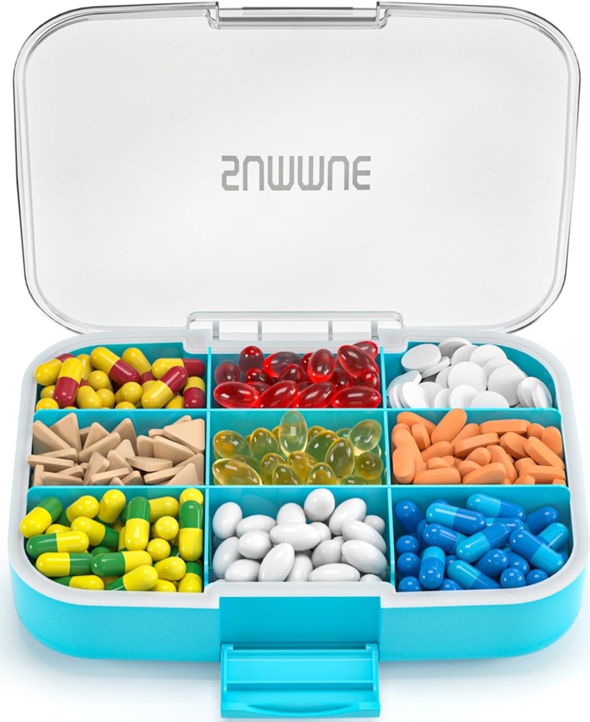 Liels Pill organizētājs, 9 iecirkņi Portable Travel Pill Box Kaste Mitruma Pierādījums, XL Pill Konteinera turētājs vitamīniem, Mencu aknu eļļa, papildinājumi, zāles (Zils)