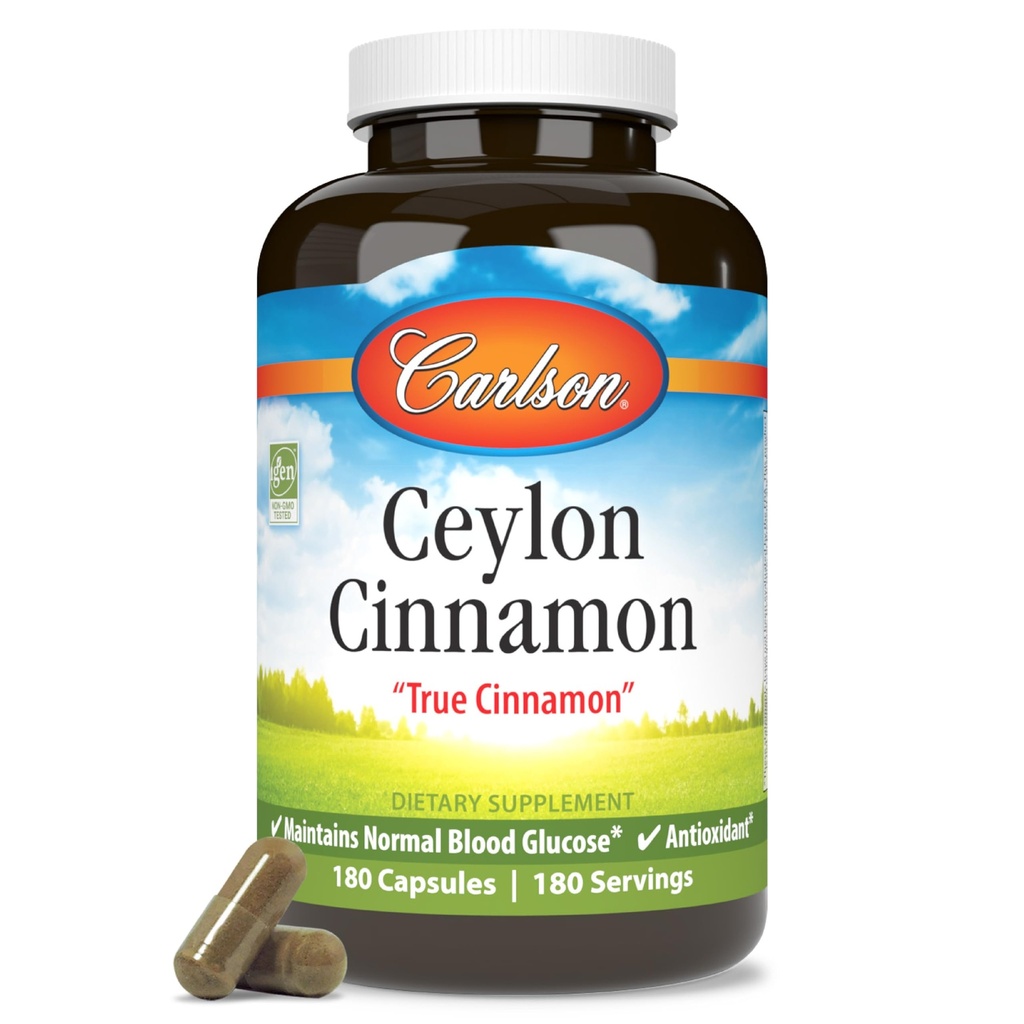 Carlson - Ceylon Cinnamon, Cinnamon Supplements, 500 mg, Cinnamon Extract Pills, Ceylon Cinnamon Capsules, 180 capsules