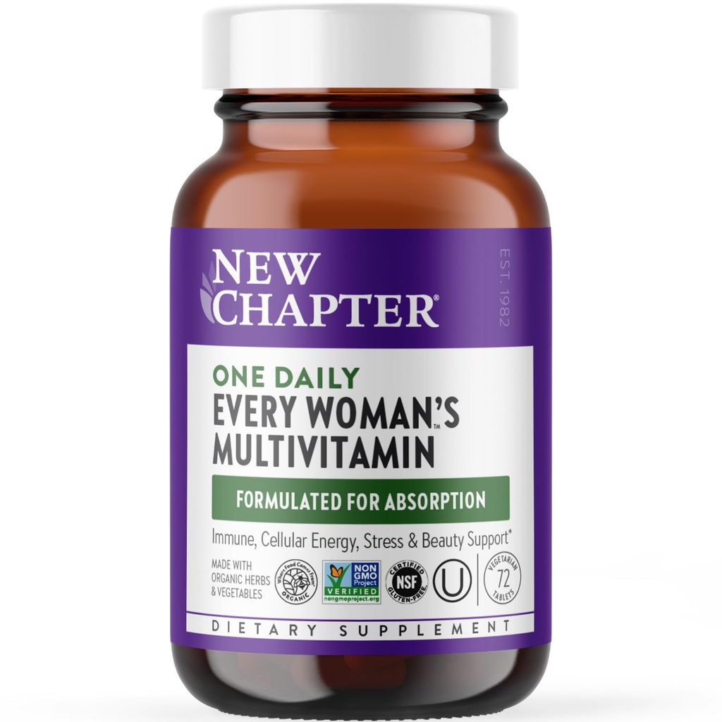 Jauna nodaļa Sieviešu multivitamīnu, dzelzs, B6, B12, Biotīns matu augšanai, D3, Vit C, C cinks imūnās un stresa atbalstam, Maigas uz tukšiem kuņģi, Viena diena, Ne-GMO, Bez lipekļa, 18+, 72 tabletes