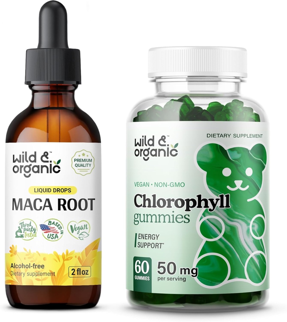 Savvaļas un organiskās makaronu saknes Tinktūra 2 fl oz & Chlorophyll Gummies